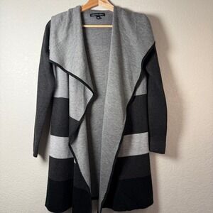 Saks Fifth Avenue XS Gray Black Striped Open Front Cardigan Duster